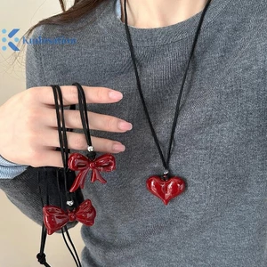 Kudosation Đơn Giản Đa Năng Trái Tim Đỏ Nơ Vòng Cổ Dành Cho Nữ Cô Gái Thời Trang Trái Tim Lớn Mặt Dây Chuyền Vòng Cổ Phụ Kiện Trang Sức Quà Tặng