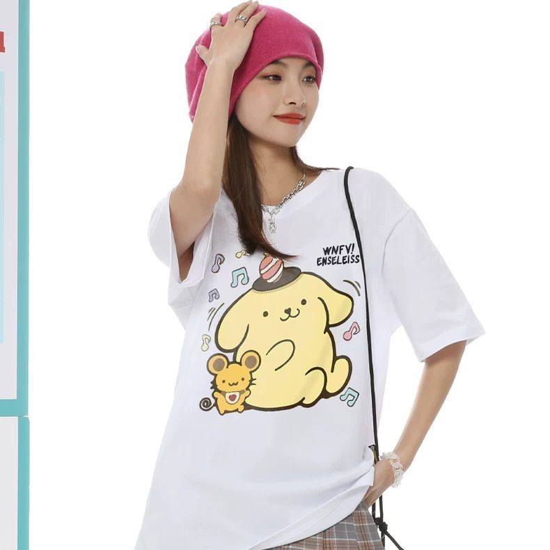 2025 Pompompurin Graphic Tee Nữ Phong Cách Nhật Bản Loose Fit Mùa Hè Áo Thường Ngày