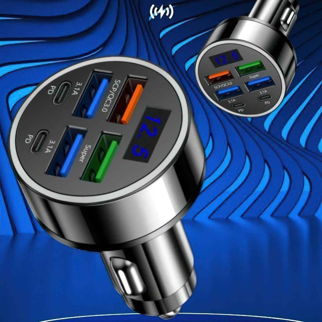 Tẩu Sạc Nhanh PD QC3.0 USB C9 Cổng 120W Có Đèn LED Cho Xe Hơi - FE123