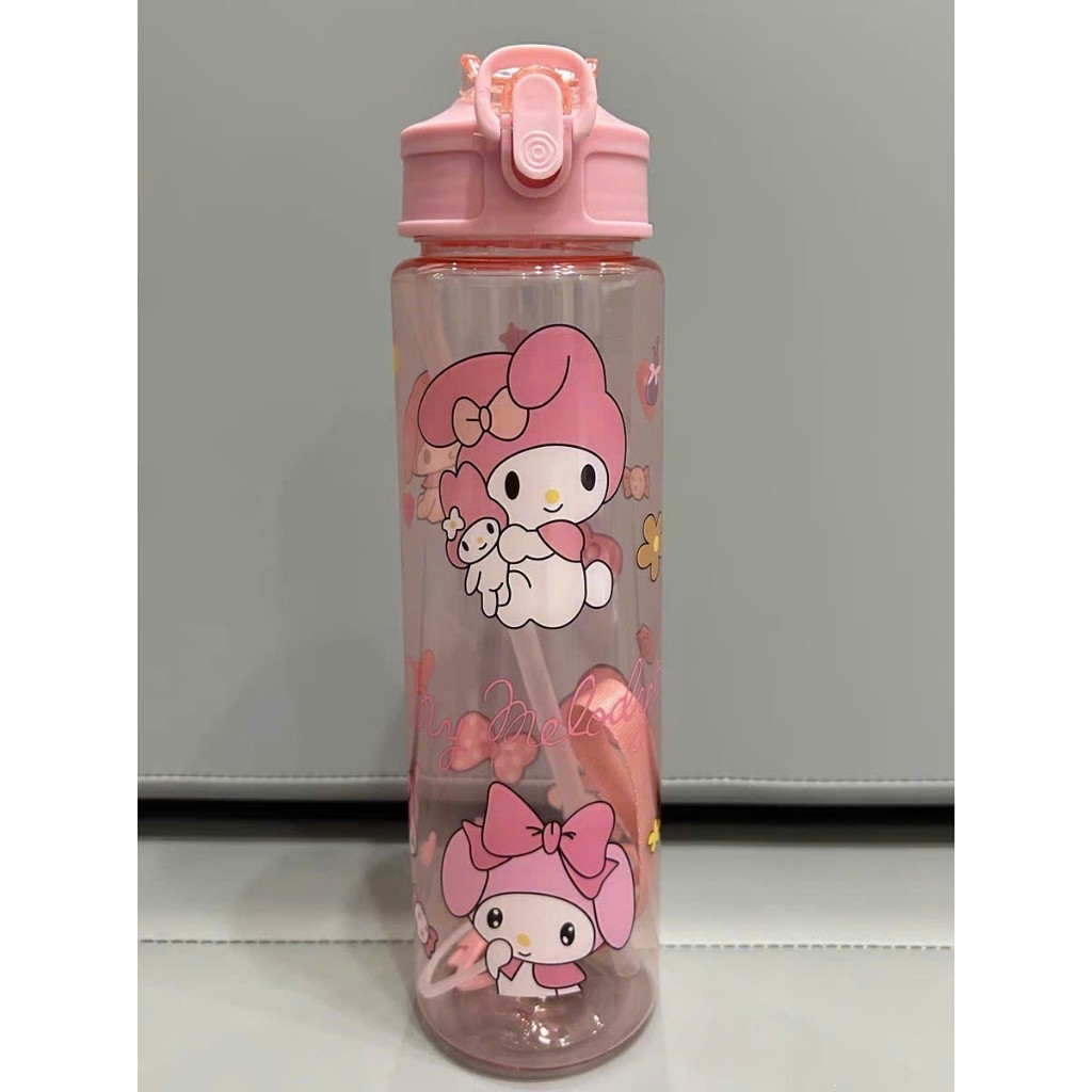 Bình Nước Kuromi  800ml - Ống Hút BPA-Free - Trong Suốt Kawaii - Phù Hợp Cho Bé, Đi Học, Du Lịch