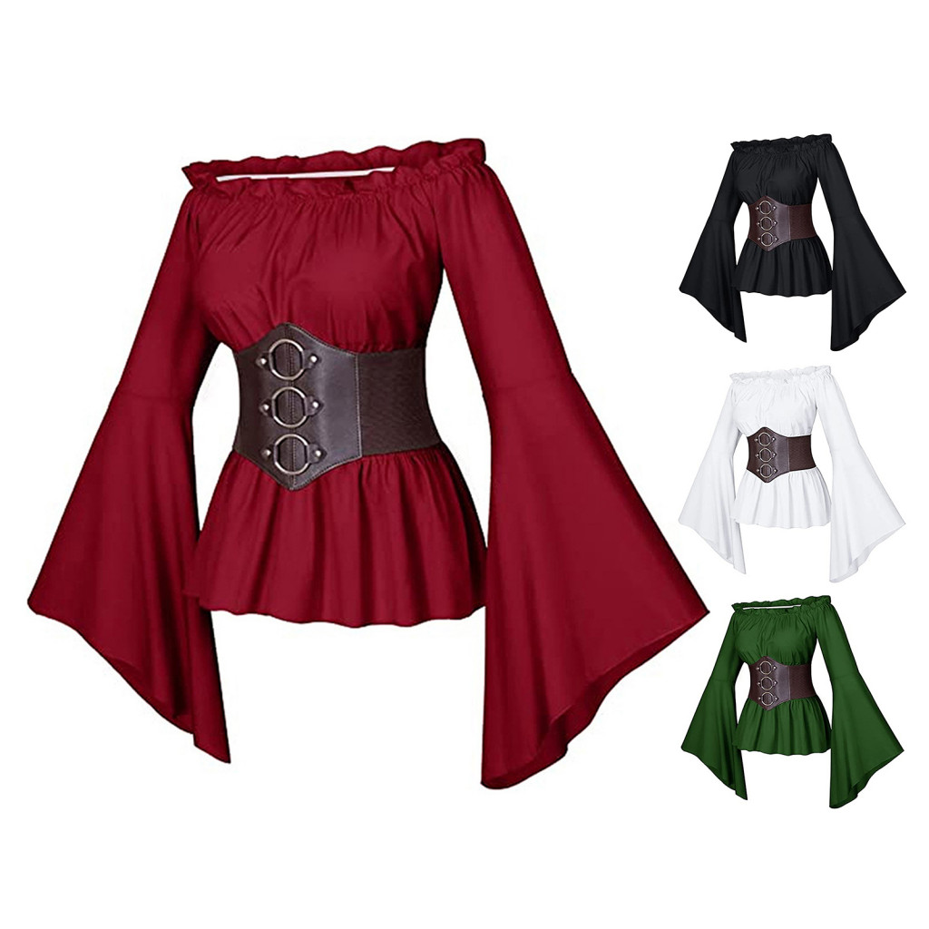 XIA Áo nữ corset style áo hải tặc thời trung cổ, trễ vai, phù hợp lễ hội và cosplay