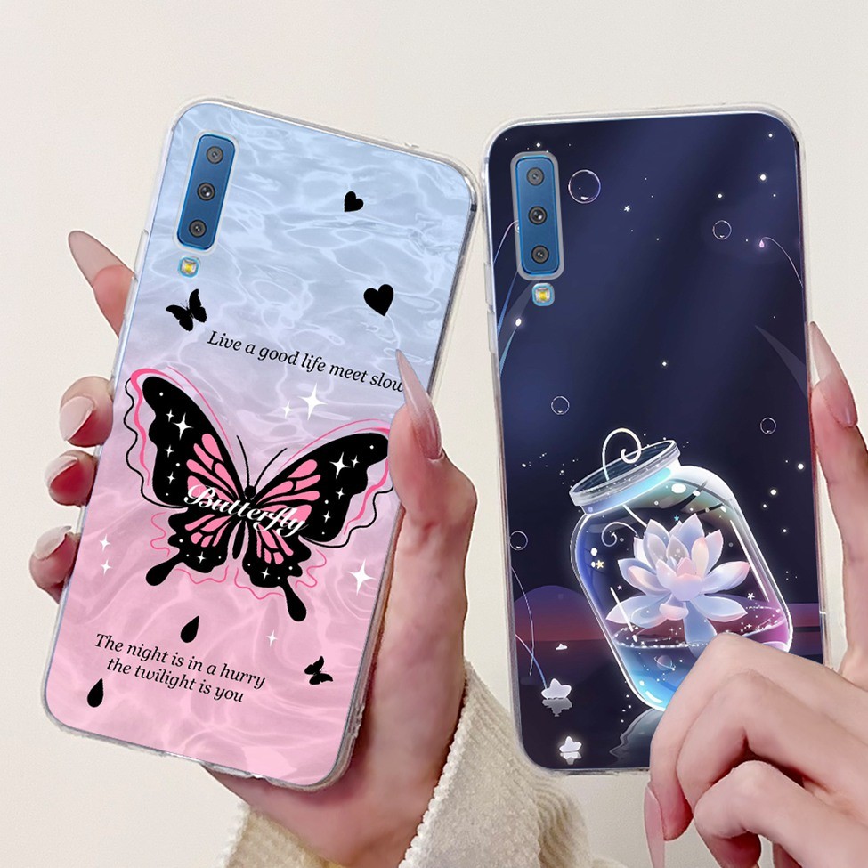 Ốp Lưng Cho Samsung A7 2018 A750F Trong Suốt Thẩm Mỹ Mèo Dễ Thương Thời Trang Hoa Sơn Mặt Sau Cho Samsung Galaxy A7 2018 Ốp lưng A750G A750N
