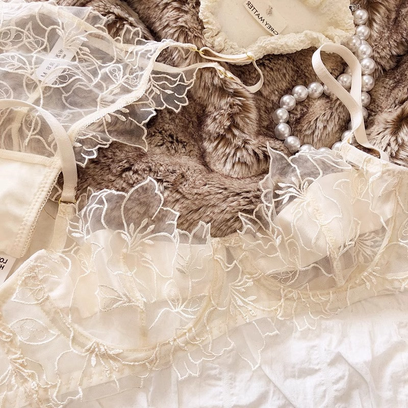 Pháp Gợi Cảm Thêu Ren Lưới Micro-Trong Suốt Vòng Thép Mềm Siêu Mỏng Bộ Đồ Lót Pure Desire Big Breasts Áo Ngực Nhỏ