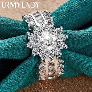 URMYLADY Bạc 925 Ba Hàng Bầu Trời Đầy Sao Zircon 7-10 # Nhẫn Nữ Trang Sức