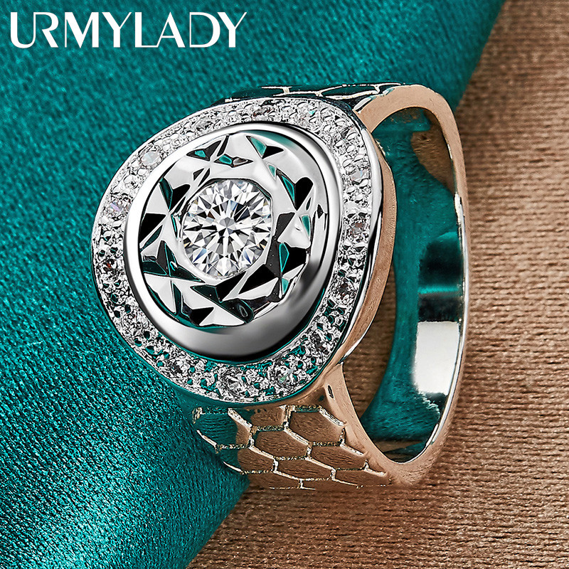 URMYLADY Đồng Hồ Bạc 925 Zircon 7-10 # Nhẫn Nữ Cưới Đính Hôn Trang Sức Thời Trang