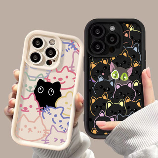 Ốp Lưng Điện Thoại Samsung Galaxy M15 M20 M31 M51 M30S M23 M11 A10 J7 Prime Vỏ Silicon Nhiều Màu Sắc Mèo Đen Hoạt Hình Bảo Vệ Toàn Diện Đơn Giản Bảo Vệ Camera Cặp Đôi