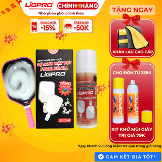 [Chai 300ml] Combo Xịt vệ sinh vợt Pickleball LIGPRO Tặng khăn Bọt Tuyết NANO BẠC chăm sóc và bảo quản các loại vợt