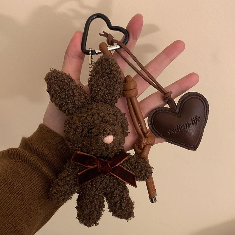 Móc khóa thỏ HOBBYIN, Mặt dây chuyền trái tim bằng da sang trọng Kawaii, Cặp đôi móc khóa xe búp bê hoạt hình