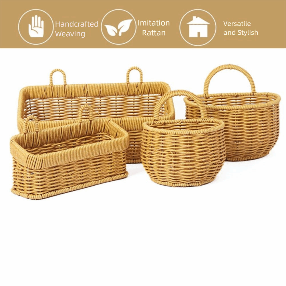 Giỏ đựng tỏi bằng nhựa JEREMY, Hộp đựng tỏi dệt tay đa năng hình chữ nhật / bán nguyệt mô phỏng bằng mây, có tay cầm tiết kiệm không gian