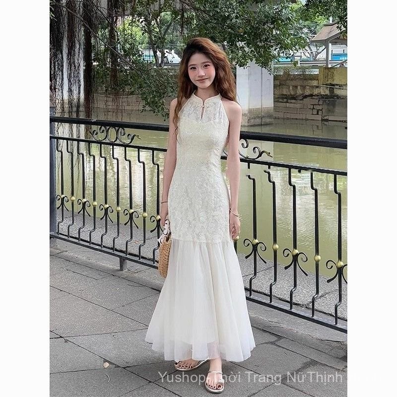 [YU]Đầm jacquard kiểu cheongsam, dáng bodycon quyến rũ, phong cách Trung Quốc nổi bật mùa hè.