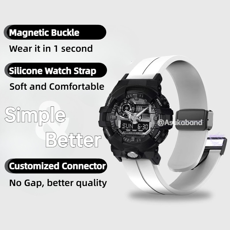 Dây đồng hồ silicone khóa từ tính cho Casio G-SHOCK GA-110 DW-5600 GWM-5610 DW-6900 16mm, thể thao, chống nước