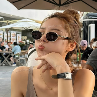 Thời Trang Retro Hình Bầu Dục Kính Mát Dành Cho Nữ Và Nam Cao Cấp Khung Kim Loại Ins Phong Cách Kính Mắt Ngoài Trời Sắc Thái
