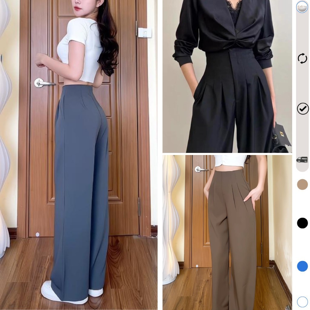 Quần tây ống rộng dáng suông (chất gold nhật) cạp cao lưng liền tôn eo tôn dáng