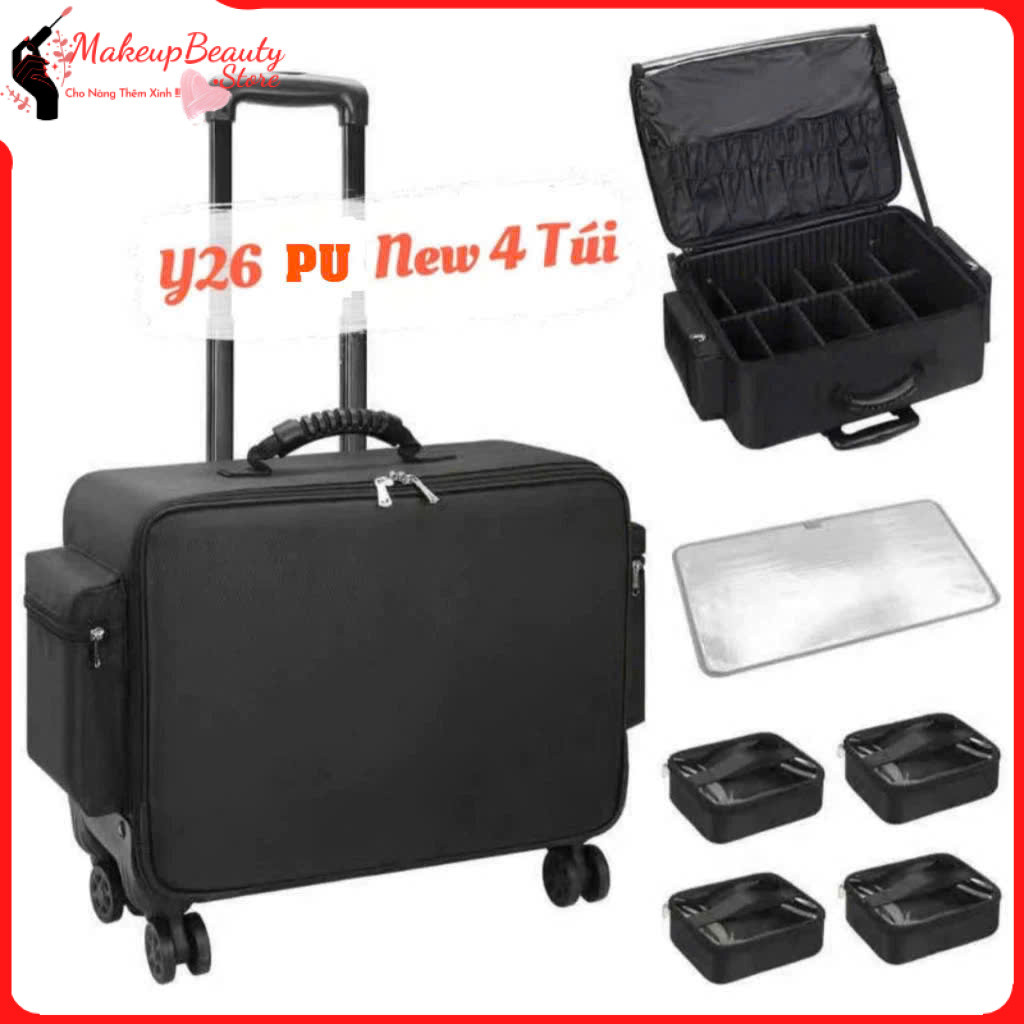 Cốp Kéo Đựng Đồ Trang Điểm, Mỹ Phẩm Chuyên Nghiệp Da PU Chống Nước Kích Thước 48cm