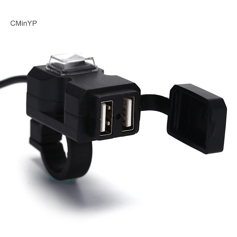 Ổ cắm sạc tay lái xe máy USB 12V chống nước Cyppinp có & giá đỡ Vinh Quang