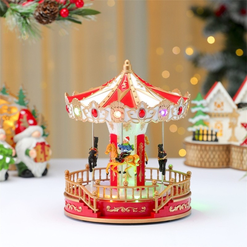 Băng chuyền Giáng sinh âm nhạc tinh tế có đèn LED và đế xoay Giai điệu cổ điển cho lễ hội Trang trí máy tính để bàn tại nhà