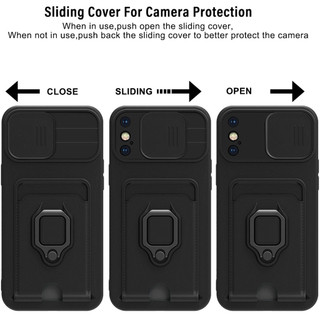 Dành Cho iphone X / Xs Max / XR Ốp Lưng 4 Trong 1 Trượt Camera Bao Đựng Thẻ Đứng Vuông Freebie Dây Chống Sốc Chống Rơi Mỏng Mềm TPU Cover