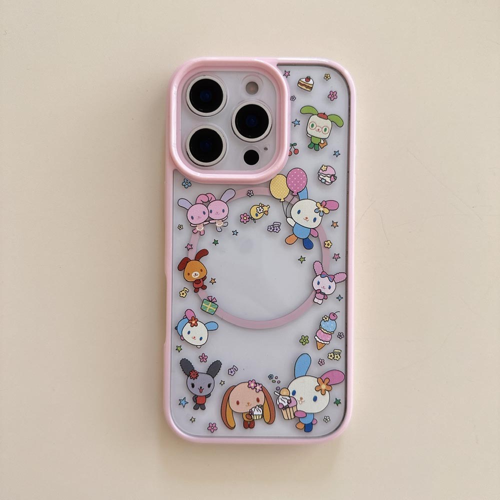 Ốp Lưng Cứng Tương Thích Với iPhone 13 14 14Pro 14ProMax 15 15Pro 15ProMax 16 16Pro 16ProMax Ốp Nam Châm Họa Tiết Thỏ Hoa Hồng
