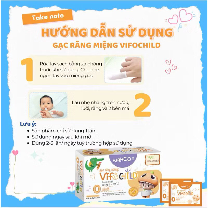 Gạc rơ lưỡi VIFOCHILD Hộp 30 gói Làm sạc răng lưỡi nước và khoang miệng cho bé Baby 3