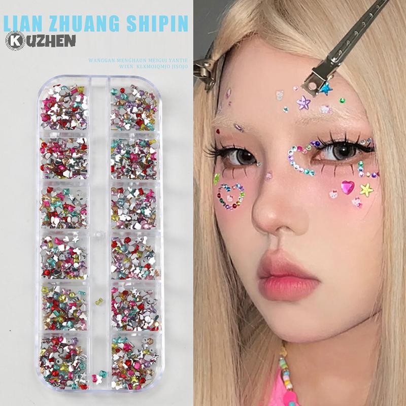 Kuzhen Pha Lê Mặt Hình Xăm Lễ Hội Ngọc Tự Dính Cơ Thể Đá Quý Dán Bling Kim Cương Giả Trang Điểm Mặt Mắt Miếng Dán Cho Bữa Tiệc HOT