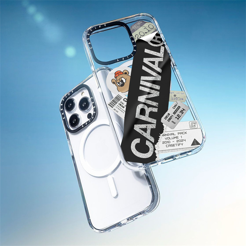 Casetify X CARNIVAL® Miếng Dán Bom Ốp Lưng Hút Từ Tính Trong Suốt Cứng Acrylic Lưng TPU Edge Case Sideband Phông Chữ Ốp Lưng Điện Thoại Tác Động Cho Apple IPhone 13 14 15 16 Pro Max