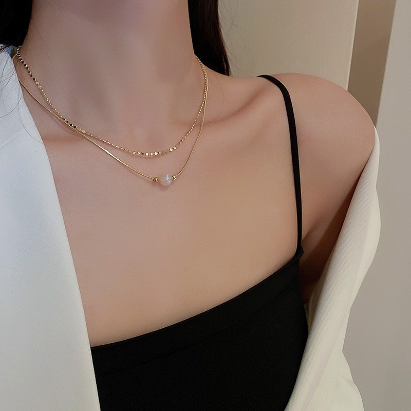 Vòng cổ chuỗi ngọc trai ánh sáng màu, phong cách cổ điển Hàn Quốc