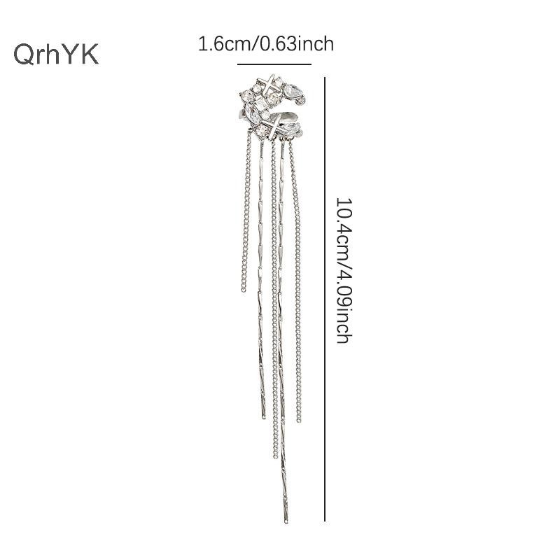 Thời Trang Nhà Máy Thời Trang Sáng Bóng Zircon Mặt Trăng Ngôi Sao Dài sel Kẹp Tai Xuyên Bông Tai Thiết Kế Hợp Thời Trang Sang Trọng Nữ Bông Tai Dự Tiệc Trang Sức QrhYK