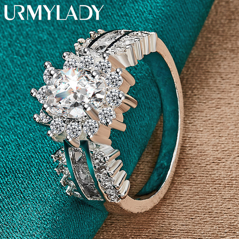 URMYLADY Bạc 925 Ba Hàng Bầu Trời Đầy Sao Zircon 7-10 # Nhẫn Nữ Trang Sức