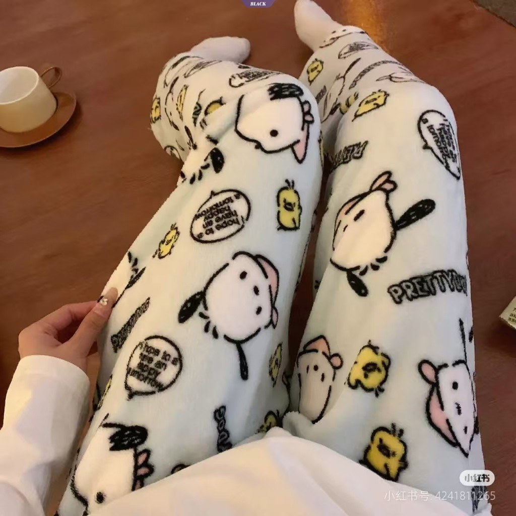 Pochacco Hoạt Hình Pyjama Quần Nữ Thu Đông Flannel Dễ Thương Học Sinh Nhà Ký Túc Xá Quần Thoải Mái [BL]