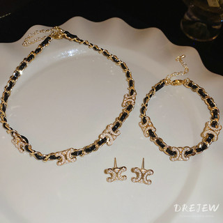 [Drejew] Vòng cổ ngọc trai chữ da dệt đơn giản thời trang chuỗi xương đòn cao cấp phụ kiện cá tính cổ điển