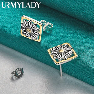 URMYLADY Bạc 925 Bông Tai Hoa Vuông Cho Nữ Tiệc Cưới Trang Sức Thời Trang