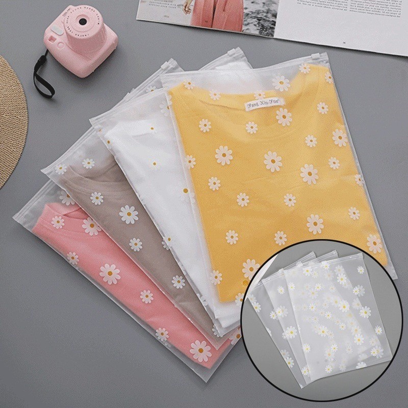 10 / 20 / 30 Cái Daisy Matte Frosted Nhựa Bao Bì Túi Dây Kéo / Túi Bảo Quản Du Lịch Daisy Trong Suốt