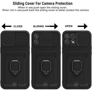 Dành Cho Samsung Galaxy A22 5G Ốp Lưng 4 Trong 1 Trượt Camera Bao Đựng Thẻ Đứng Vuông Freebie Dây Chống Sốc Chống Rơi Mỏng Mềm TPU Cover