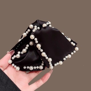 MAUROPOLI [Sẵn Sàng] Kẹp Tóc Ngọc Trai Satin Cao Cấp Nữ Phong Cách Mới Tính Khí Thời Trang Tam Giác Kẹp Lưng Đầu Lớn Tóc Cá Mập Kẹp