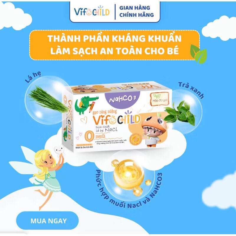 Gạc rơ lưỡi VIFOCHILD Hộp 30 gói Làm sạc răng lưỡi nước và khoang miệng cho bé Baby 3