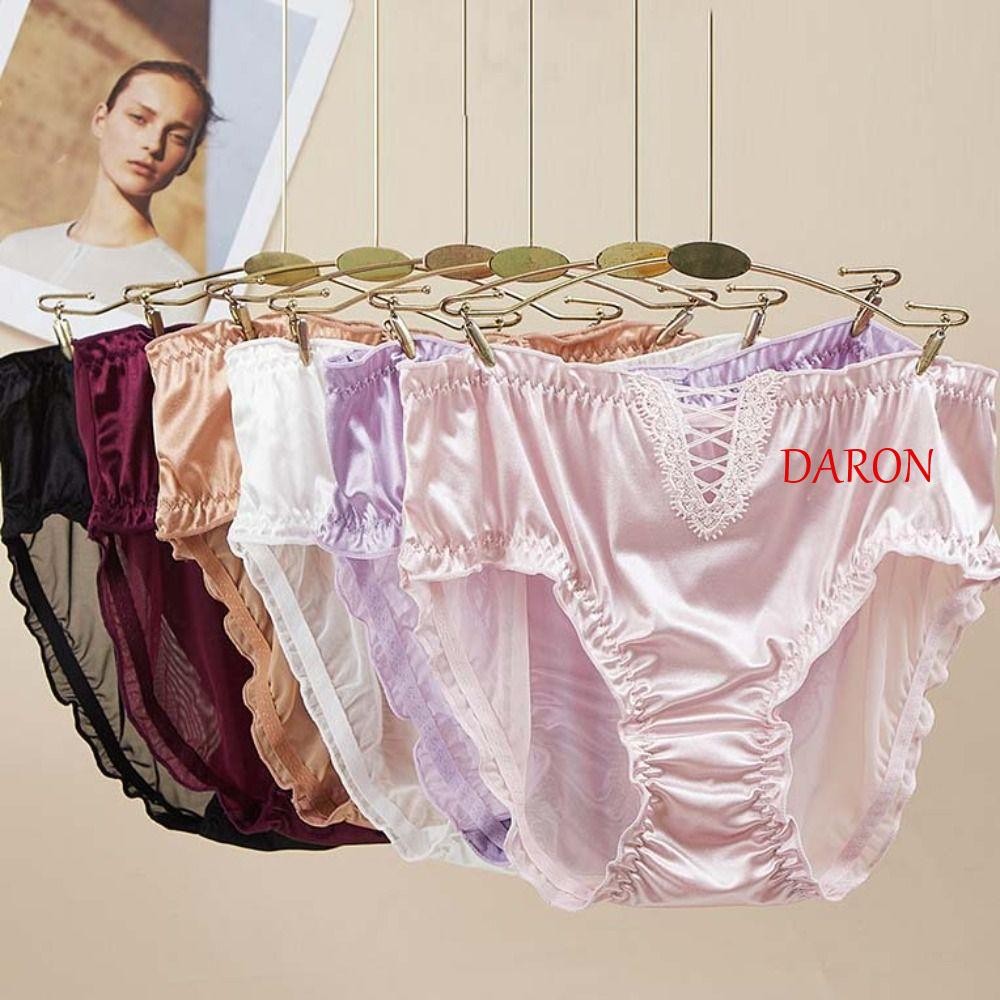 DARON Satin Quần Lót Lụa, Ice Silk Trong Suốt Ruffle Rỗng Quần Đùi, Quần Lót Ngọt Ngào Cotton Đáy Quần Lót Nữ Quần Lót Nữ Nữ
