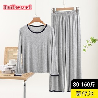 Phụ Nữ Bộ Cổ Tròn Bộ Đồ Ngủ Thường Ngày Mùa Xuân Kích Thước Lớn Trơn Dài Tay Bộ Mỏng Rời Phù Hợp Với
