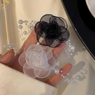 [Gou] Vòng cổ ngọc trai hoa màu đen trắng lãng mạn kiểu Pháp dành cho nữ Dây chuyền xương đòn mùa hè VN