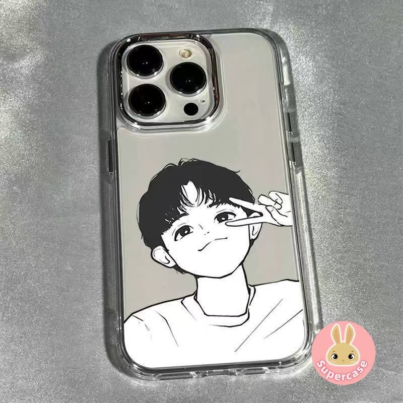 Ốp Điện Thoại Cặp Đôi Ins Style Cho iPhone 16E 16 Pro Max 15 14 Plus 13 12 Mini 11 Pro Max X XR XS Max 8 7 6 6s Plus SE2 SE3 Vỏ Phim Hoạt Hình Bé Trai Cô Gái Mặt Sau Chống Sốc