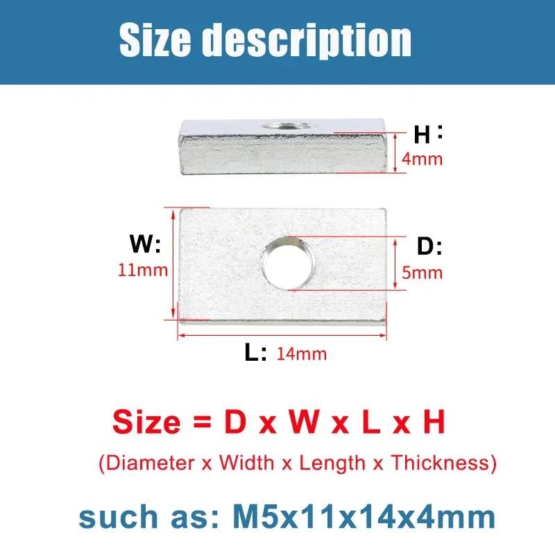 2 ~ 50 chiếc Đai ốc vuông M3 M4 M5 M6 M8 Thép Carbon mạ kẽm mỏng hình chữ nhật Nuts Khối trượt cho phụ kiện hồ sơ nhôm