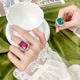 Châu Âu Mỹ ijns Phong Cách Mới Đáy Đồng Mạ Vàng Mô Phỏng Corundum Nhẫn Nữ Đá Chính 13 * 18