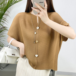 Miyake Xếp Ly Thường Ngày Top Mùa Hè Phong Cách Mới Cá Cân Xếp Ly Hàn Quốc Áo Thun Nữ Tay Ngắn Thiết Kế Rời Cao Cấp Nữ