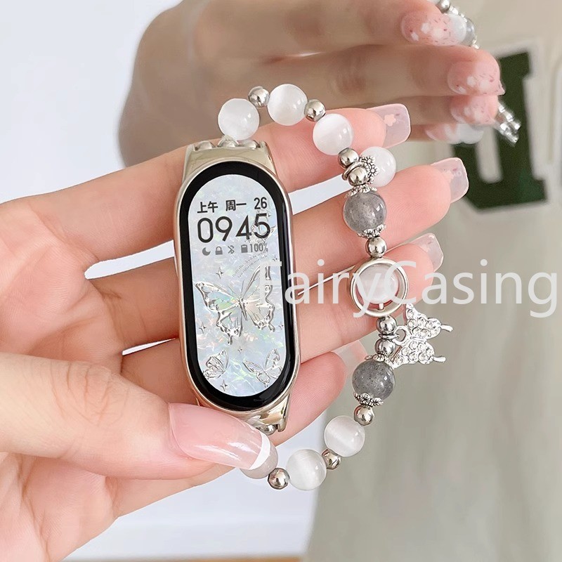 Dây đeo hạt đá mắt mèo cho Xiaomi Mi Band 10 8 9 7 Pro Vòng đeo tay hoạt động cho Mi Band 5 6 4 3 Phụ kiện