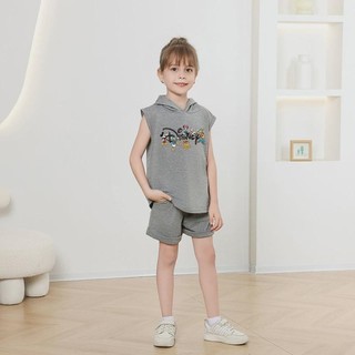 (1-12Y) Bộ đồ áo hoodie bé gái Quần áo bé gái Mới nhất Bộ đồ áo hoodie trẻ em in hình chuột Mickey không tay Trẻ em mùa hè Bộ quần áo sơ mi Singet