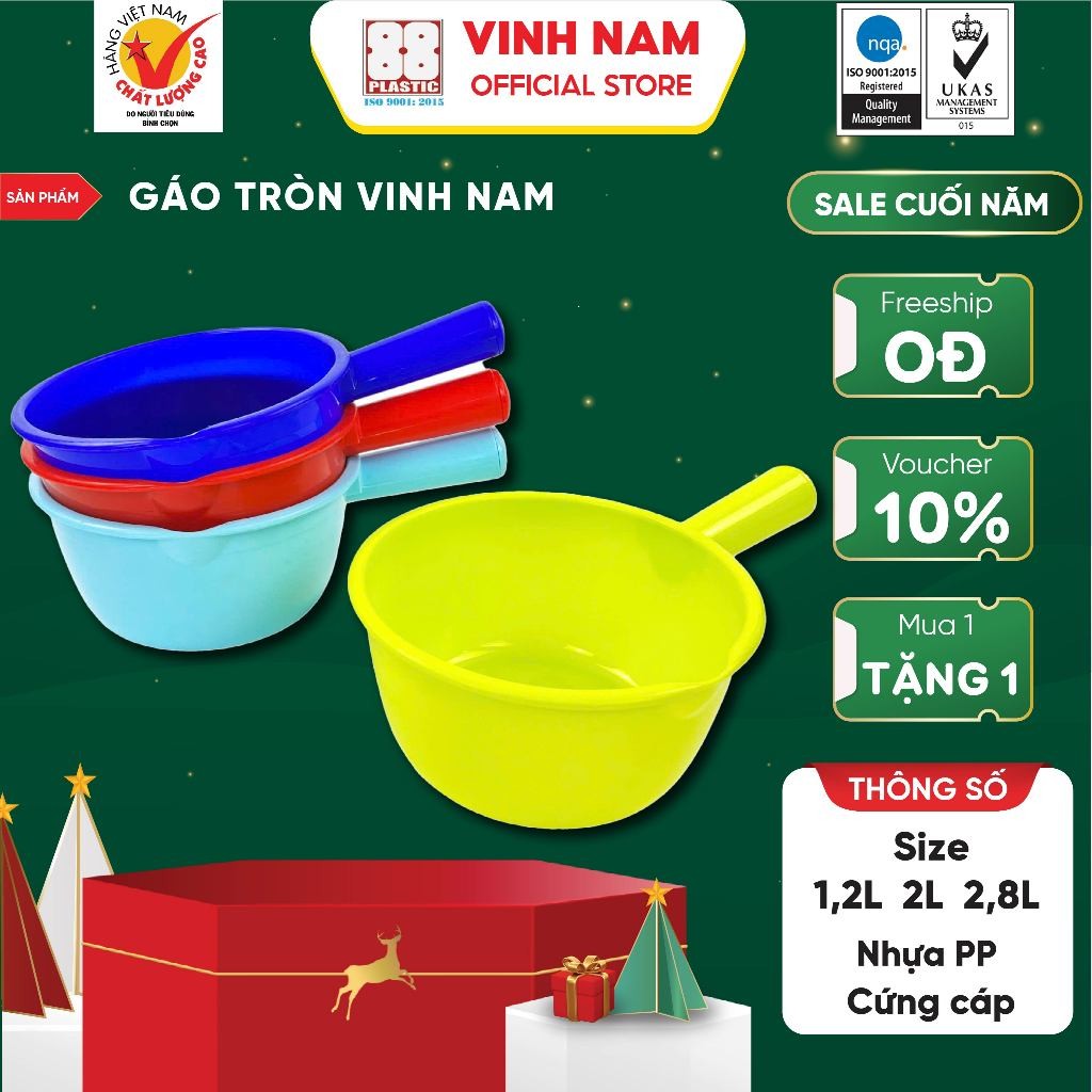 Gáo Nước Gáo Nhựa Tròn Vinh Nam Plastic 1,2L 2L 2,8L Nhiều Màu Sắc Gáo Múc Nước Nhựa Mã 031 032 357