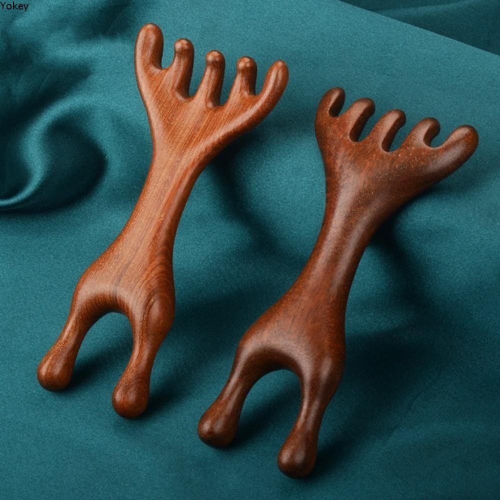 YOKEY 1 Cái / 2 Cái Lược Massage Kinh Tuyến Toàn Thân, Lược Massage Trị Liệu Gỗ Đàn Hương Hai Đầu, Gạc Hươu Giúp Lưu Thông Máu Răng Rộng Chăm Sóc Sức Khỏe