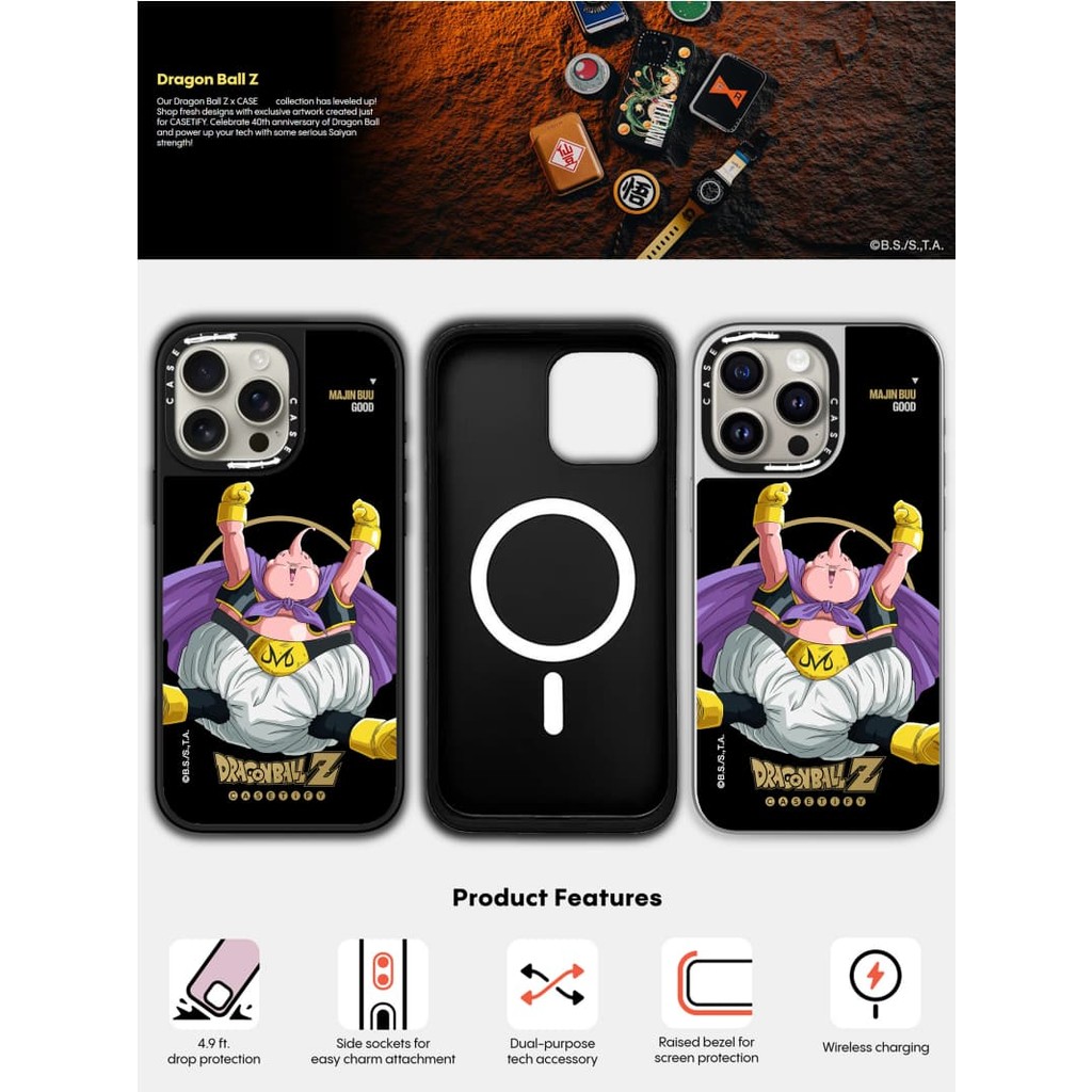 CASECASE X Dragon Ball Z MAJIN BUU Ốp lưng tốt hút từ tính Vỏ iPhone Gương đen & bạc IPhone 16 15 14 13 12 Pro Max Plus Ốp lưng cứng có hộp khắc logo