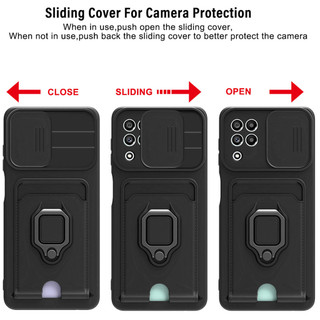 Dành Cho Samsung Galaxy A12 Ốp Lưng 4 Trong 1 Trượt Camera Bao Đựng Thẻ Đứng Vuông Freebie Dây Chống Sốc Chống Rơi Mỏng Mềm TPU Cover