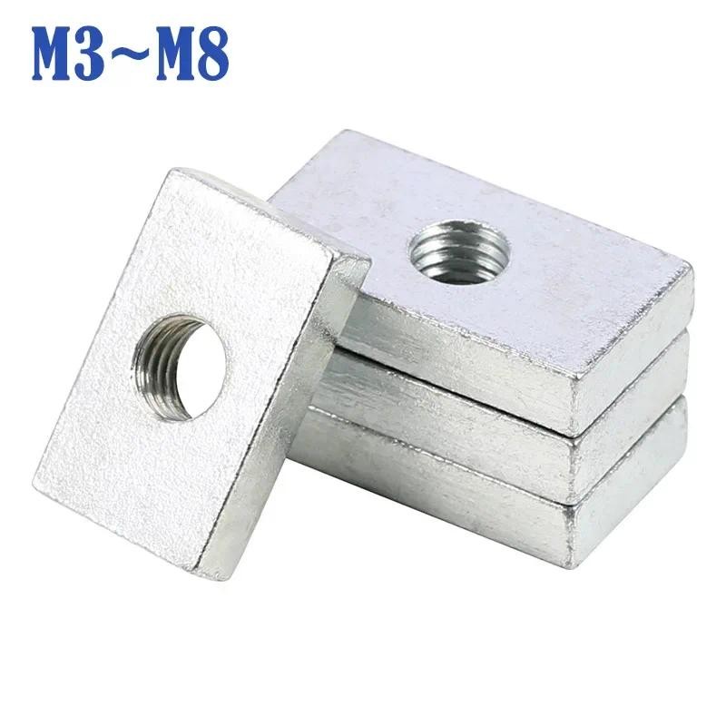 2 ~ 50 chiếc Đai ốc vuông M3 M4 M5 M6 M8 Thép Carbon mạ kẽm mỏng hình chữ nhật Nuts Khối trượt cho phụ kiện hồ sơ nhôm