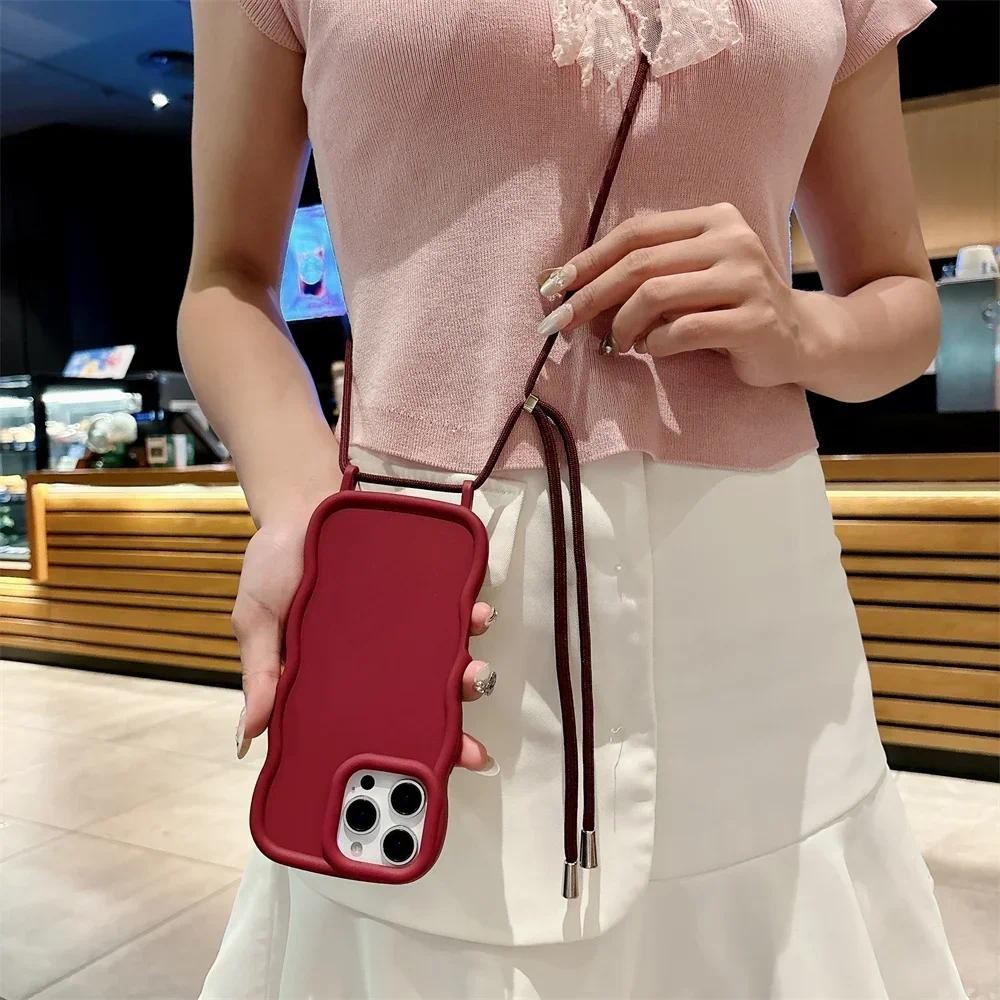 Dây đeo vòng cổ có thể điều chỉnh Dây đeo chéo Vỏ điện thoại cho iPhone 16 Pro Max 15Pro 14Pro 13 Khung sóng Vỏ silicon mềm